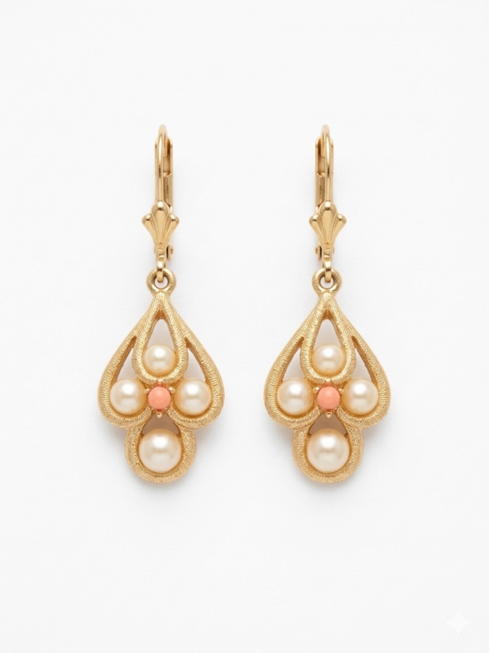 Avon Faux Pearl & Coral-Tone Dangle Earrings VINTAGE